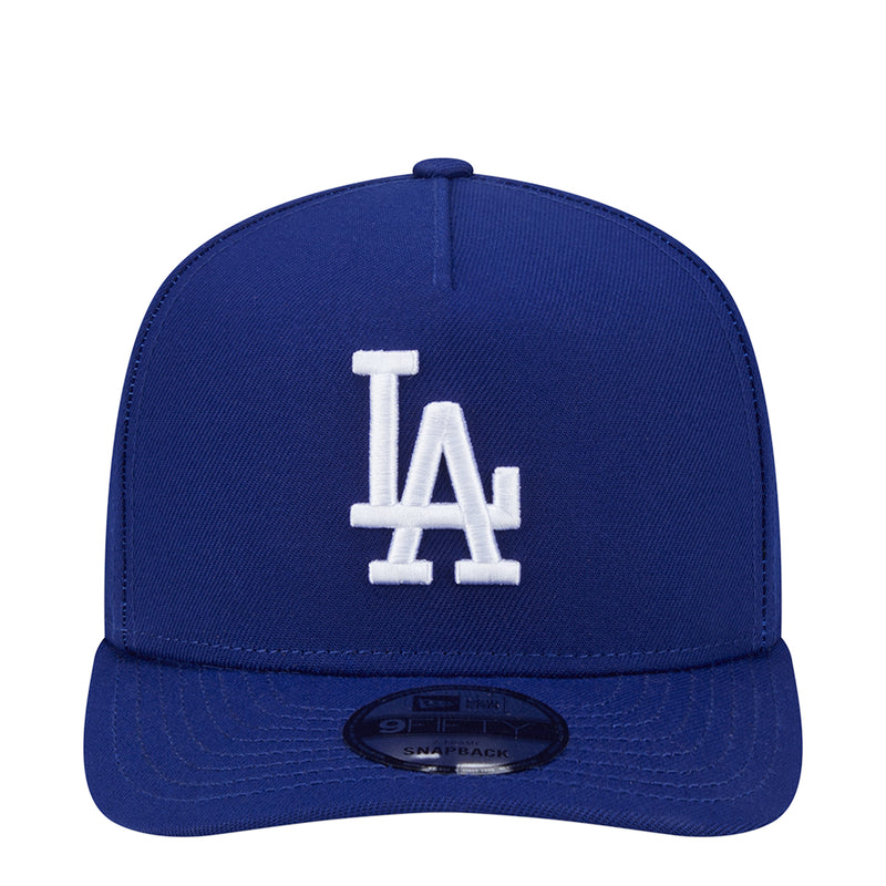 Royal blue A-frame baseball cap with white LA letter logo and side patch