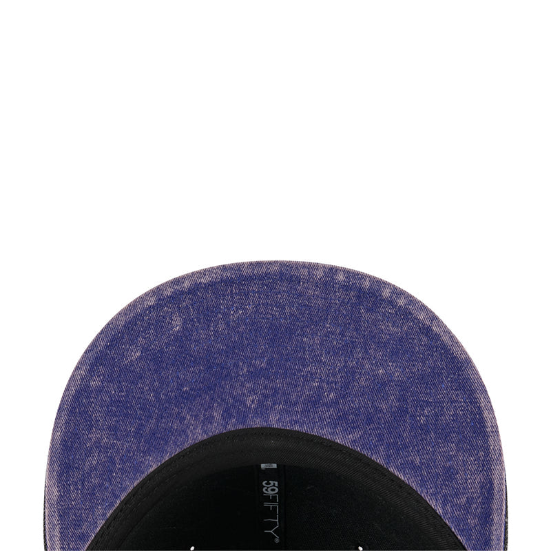 Faded blue heather baseball cap close-up of black inner headband