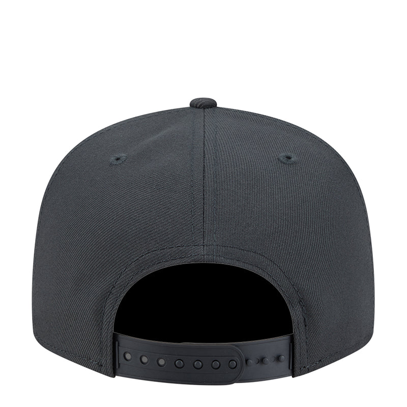 Dark charcoal baseball cap back view with adjustable snapback strap