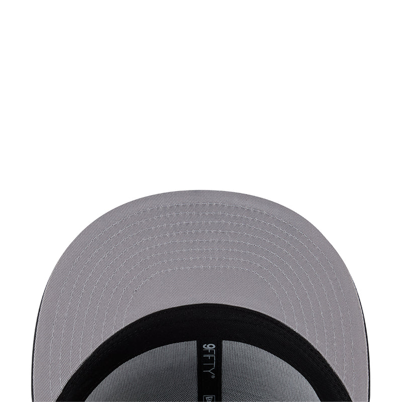 Light gray baseball cap with black inner band and stitched crown