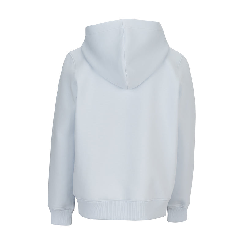 Youth light blue hoodie back view with attached hood