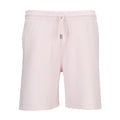 Light pink youth double-knit shorts, elastic waistband with drawstring, side pockets.