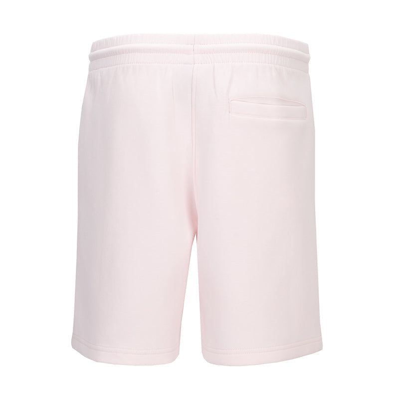 Light pink youth double-knit shorts with elastic waistband and stitched back seams.