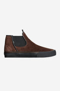 Dover Dark Chocolate Gillette slip-on sneaker in brown suede with black elastic side panel