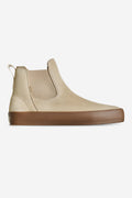 Beige leather Chelsea boot with elastic side panel and crepe sole