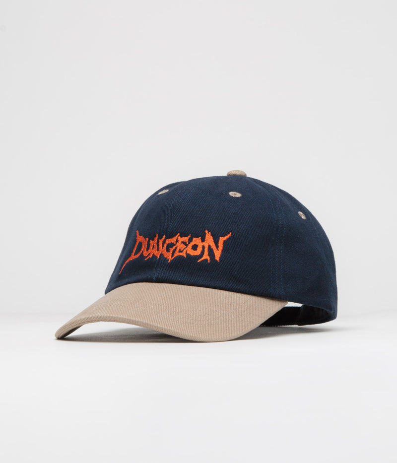 Dungeon Embroidered Logo Cap in Navy Taupe and Neon Orange