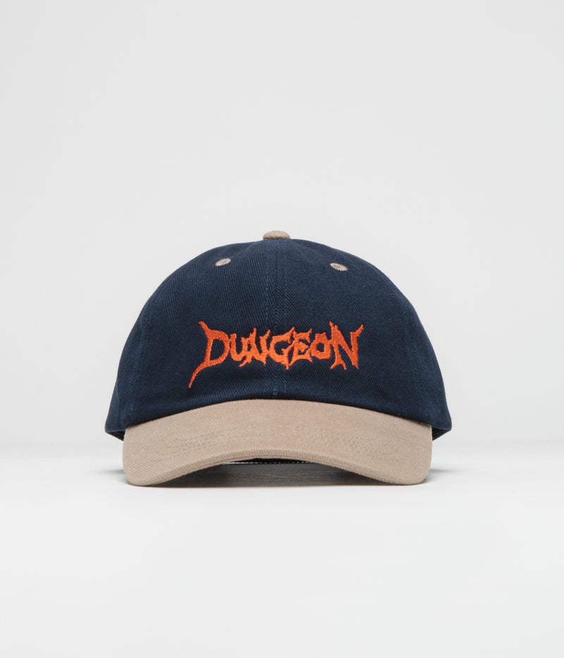 Dungeon Embroidered Logo Cap in Navy Taupe and Neon Orange