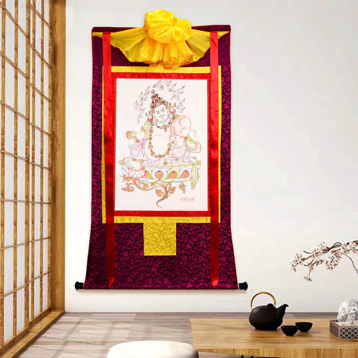Dzambhala,Yelllow Jambhala,Woodblock Thangka Art - Tibetan thangka painting, front view