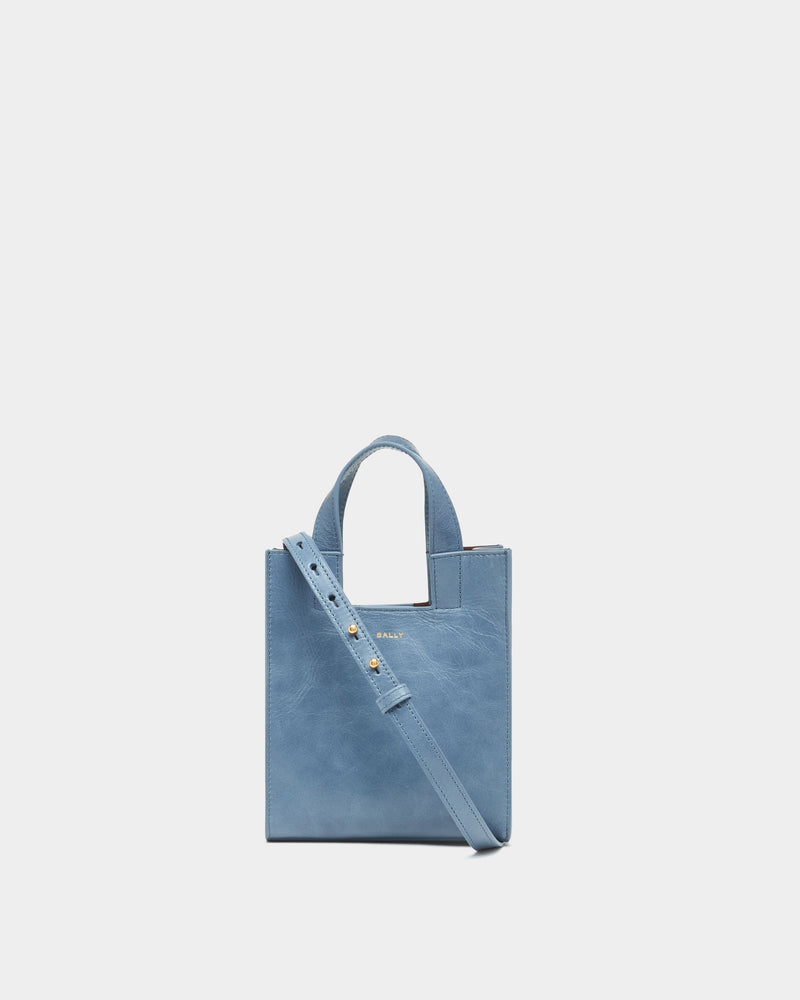 Easy Bally Small Tote Bag in Light Blue Leather