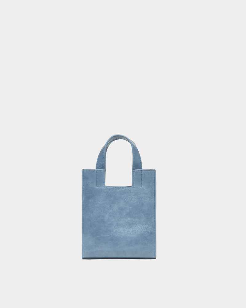 Easy Bally Small Tote Bag in Light Blue Leather