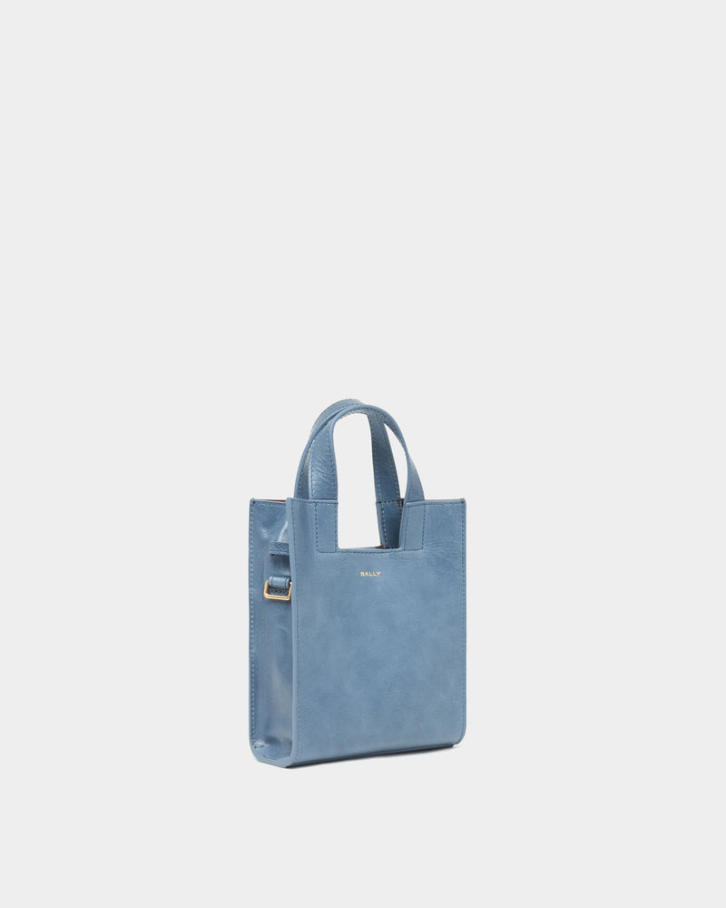 Easy Bally Small Tote Bag in Light Blue Leather