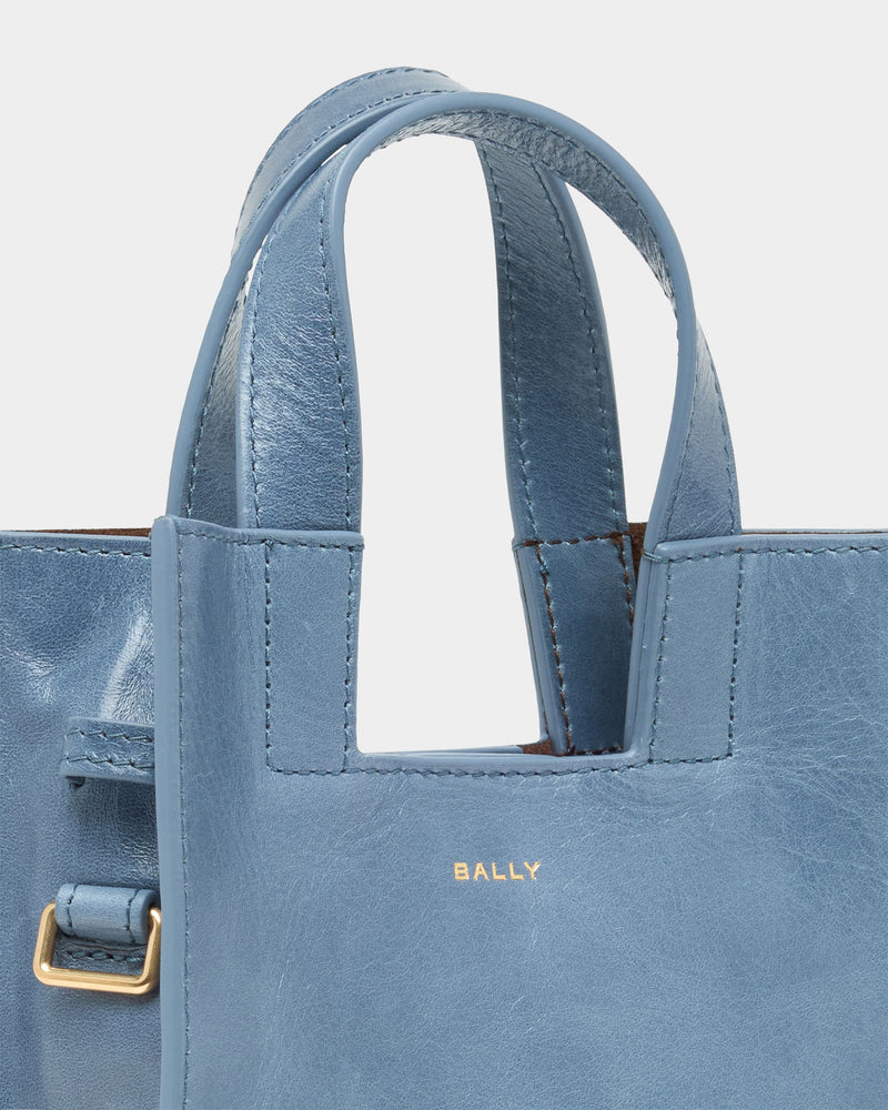 Easy Bally Small Tote Bag in Light Blue Leather