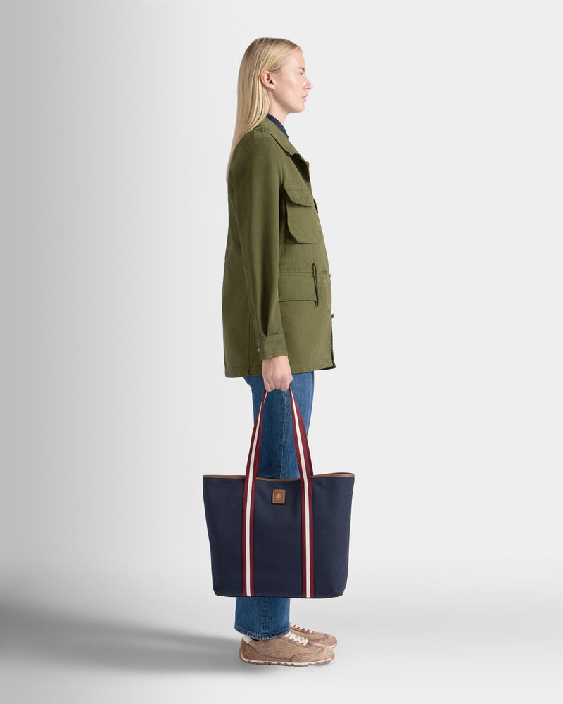 Edelbliss Tote Bag in Navy Blue Canvas with Bally Ribbon