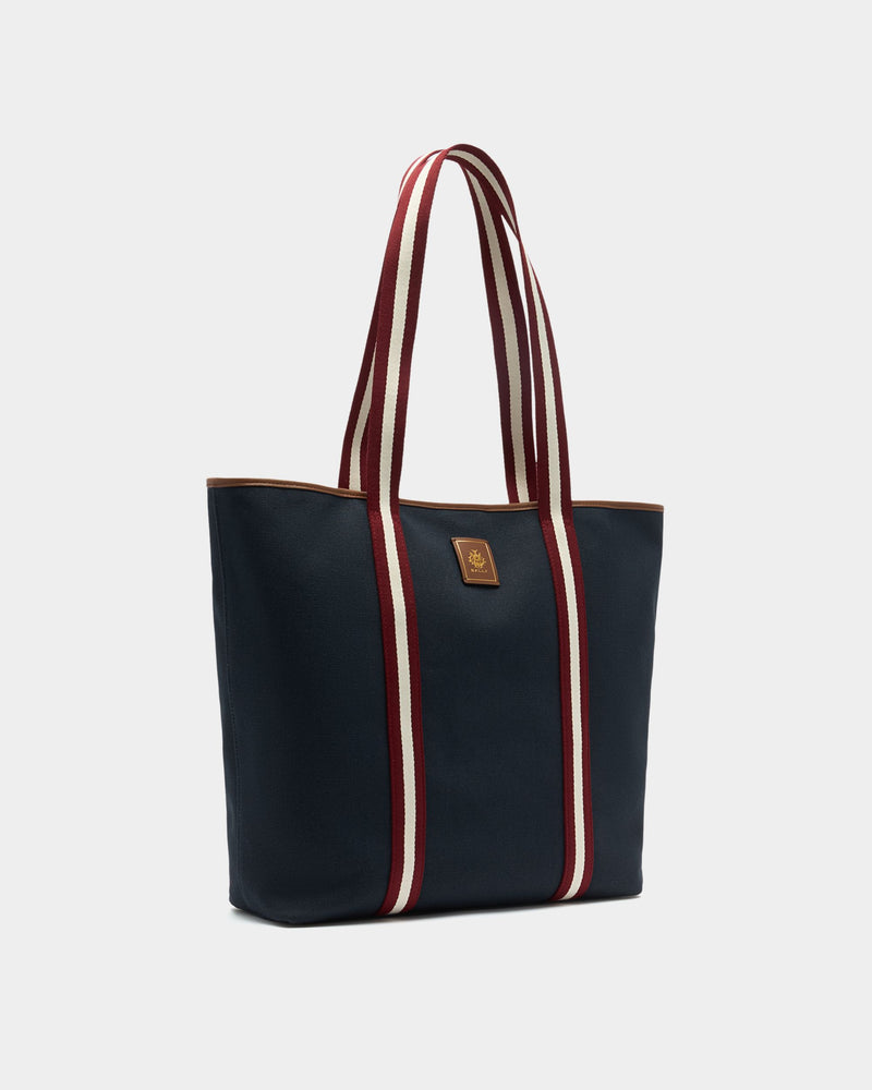 Edelbliss Tote Bag in Navy Blue Canvas with Bally Ribbon