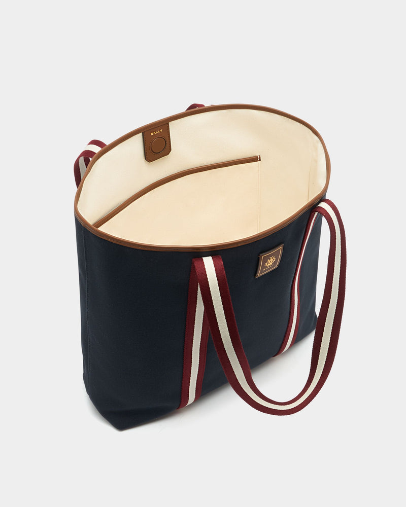 Edelbliss Tote Bag in Navy Blue Canvas with Bally Ribbon