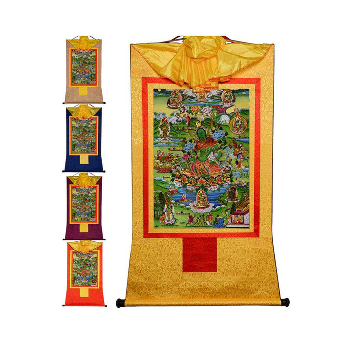 Eight Forms of Green Tara - Tibetan thangka painting, front view