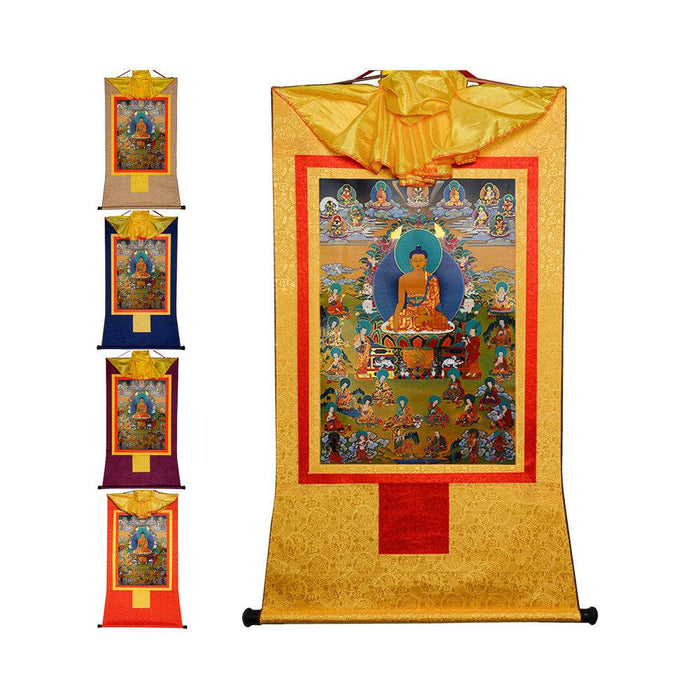 Eighteen Arhats,18 Luohan - Tibetan thangka painting, front view