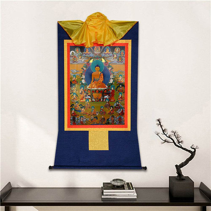 Eighteen Arhats,18 Luohan - Tibetan thangka painting, detailed view
