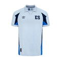 Light grey men's away football jersey with blue side panels and ES crest