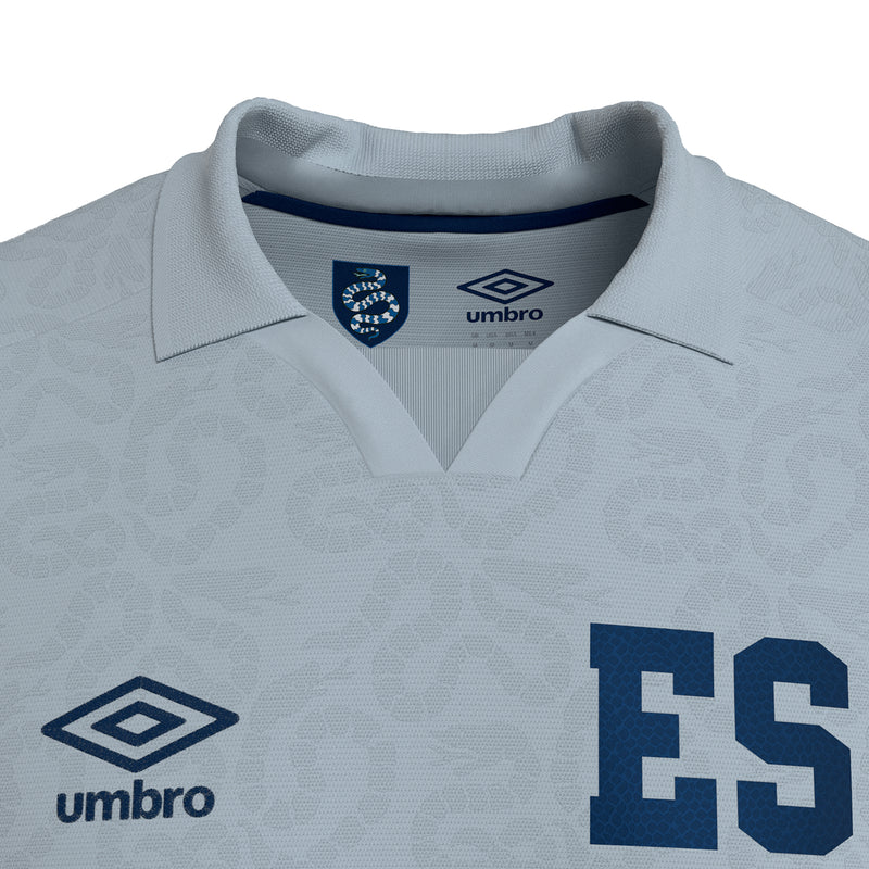 Light grey football jersey collar with Umbro logo and ES badge