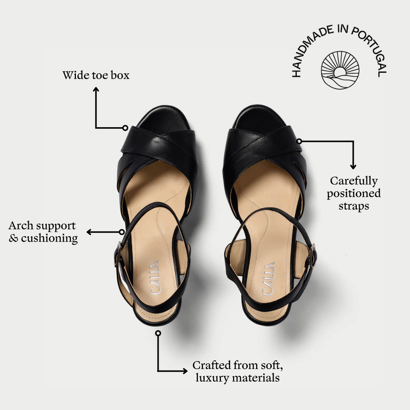 Emily black leather heels features