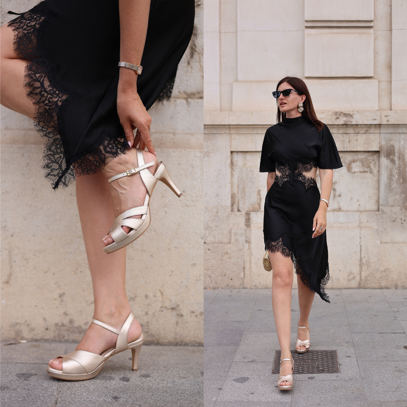 Emily - Champagne Leather Heeled Sandals