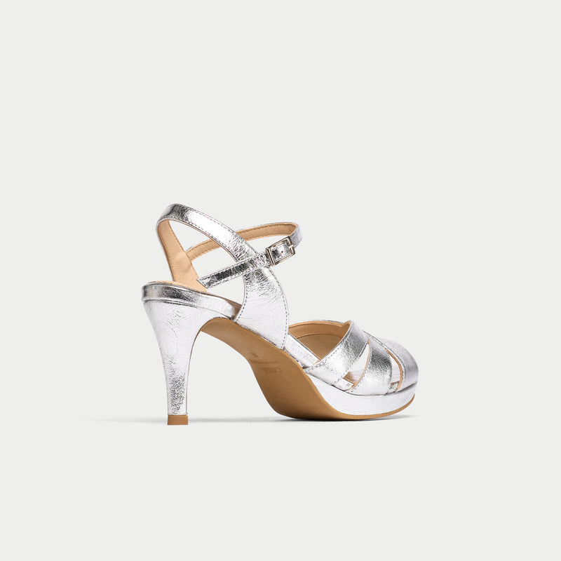 Emily - High-Shine Silver Leather Heeled Sandals