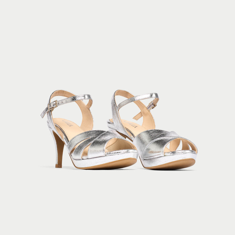 Emily - High-Shine Silver Leather Heeled Sandals