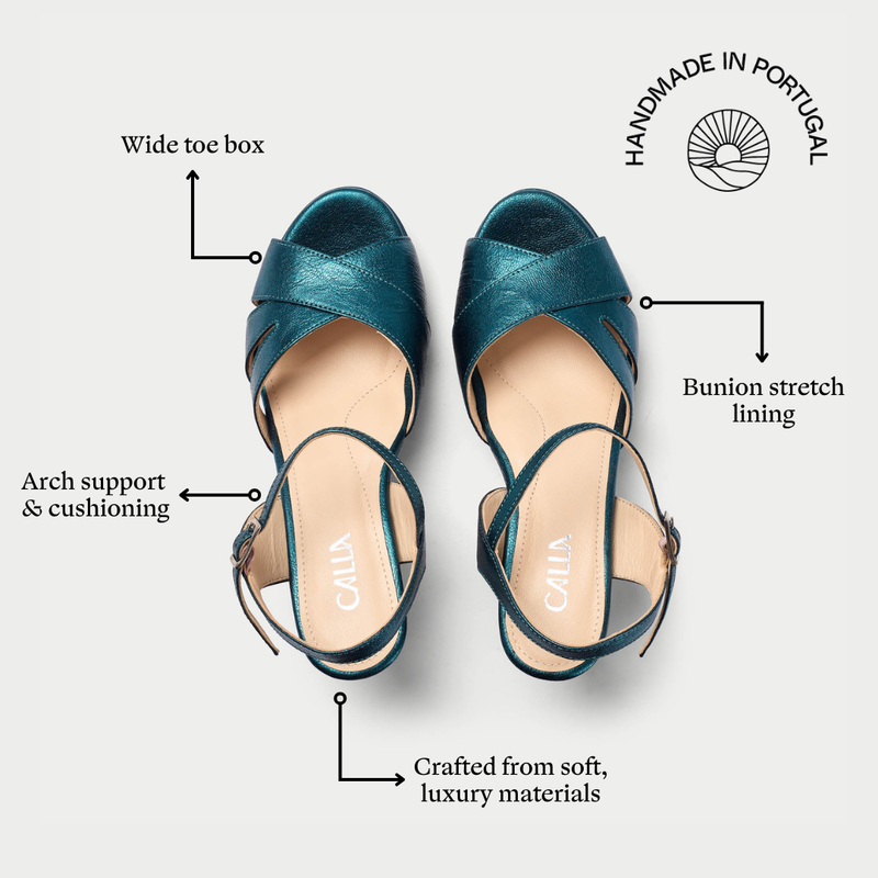Emily - Teal Metallic Leather Heeled Sandals
