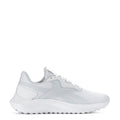 White women's lace-up sneakers side view with padded collar and mesh panels