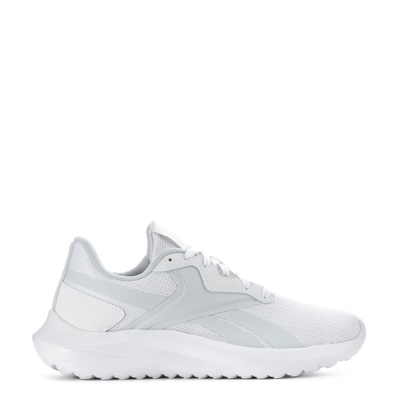 White women's lace-up sneakers side view with padded collar and mesh panels