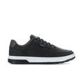Black men’s low-top sneaker with lace-up front and white midsole