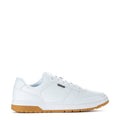 Men's white low-top sneakers with gum rubber outsole, lace-up