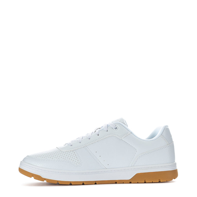 Men's white low-top sneakers, perforated toe and gum rubber outsole