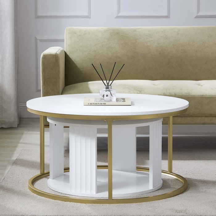 Evie Round Nesting Coffee Table - Warm White - DUSK
