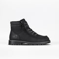 Black lug boot with a zipper on a white background