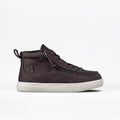 The brown BILLY Classic D|R High by BILLY Footwear is a high-top sneaker with a white textured sole, side zipper, and pull tab. AFO-friendly design features removable insoles for comfort, shown on a plain white background.