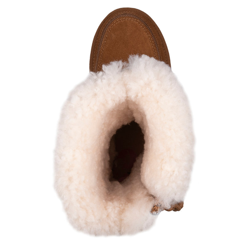 Top view of Kid's Chestnut BILLY Cozy Quilt Lux Boots, zipper shoes, like velcro, that are adaptive, accessible, inclusive and use universal design to accommodate an afo. BILLY Footwear is medium and wide width, M, D and EEE, are comfortable, and come in toddler, kids, mens, and womens sizing.
