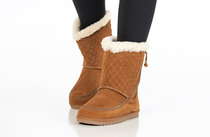 on-foot, toes toward camera, of cozy boots