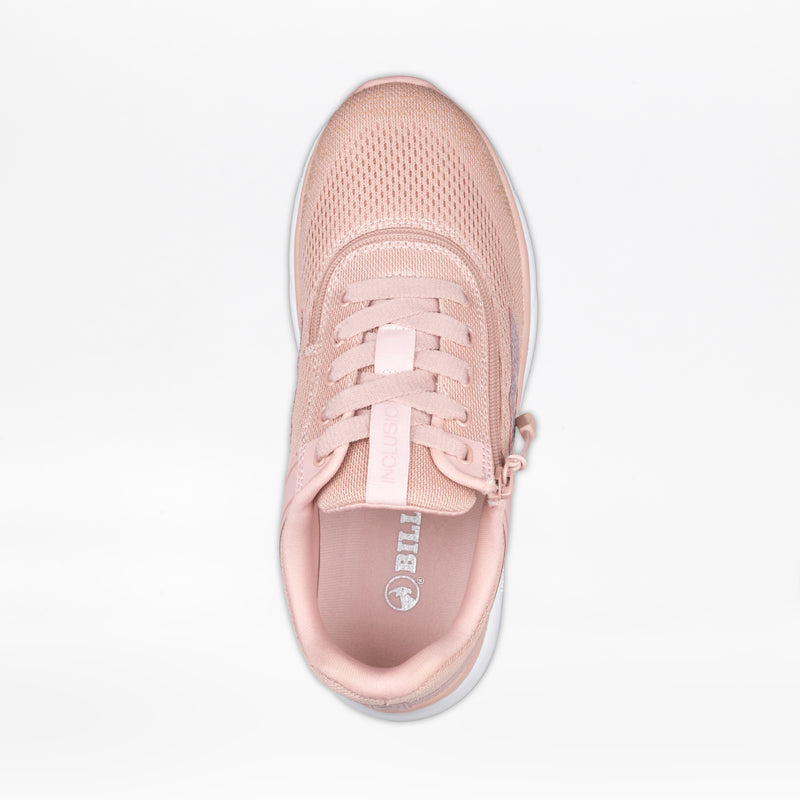 Top view of a single Women's Pink/Exotic BILLY Sport Inclusion sneaker by BILLY Footwear, featuring a mesh toe, matching laces, and a white sole, displayed on a plain white background.