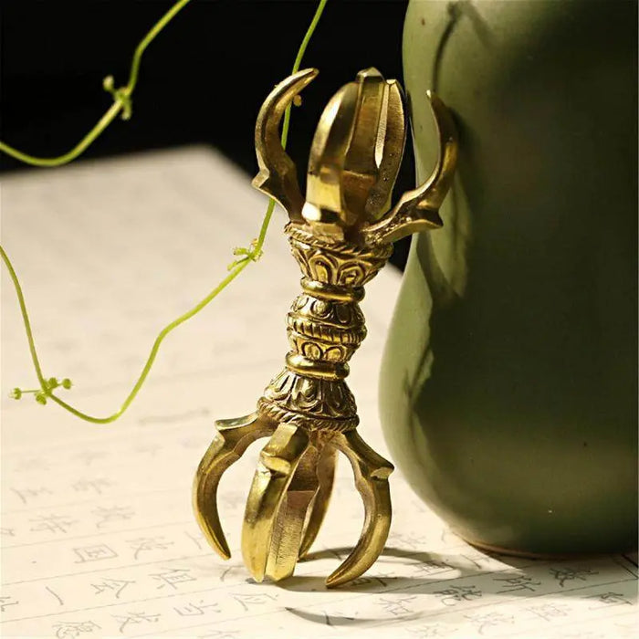 Five Pronged Vajra Dorje - Tibetan Buddhist vajra, detailed view