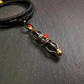Five-pronged Vajra Necklace 1.77" - Tibetan Buddhist bead necklace, front view