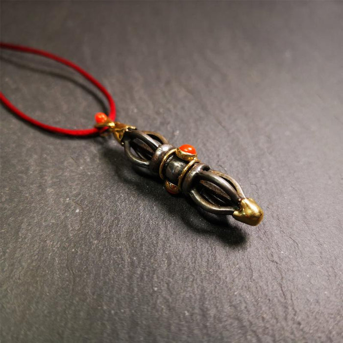Five-pronged Vajra Necklace 1.77" - Tibetan Buddhist bead necklace, view 6