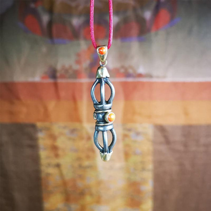 Five-pronged Vajra Necklace 1.77" - Tibetan Buddhist bead necklace, view 8