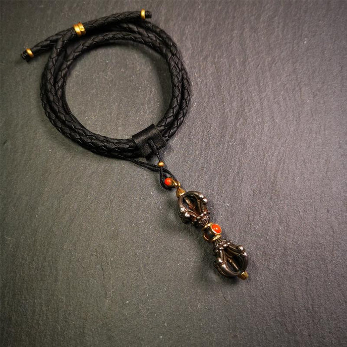 Five-pronged Vajra Necklace 2.0" - Tibetan Buddhist bead necklace, detailed view