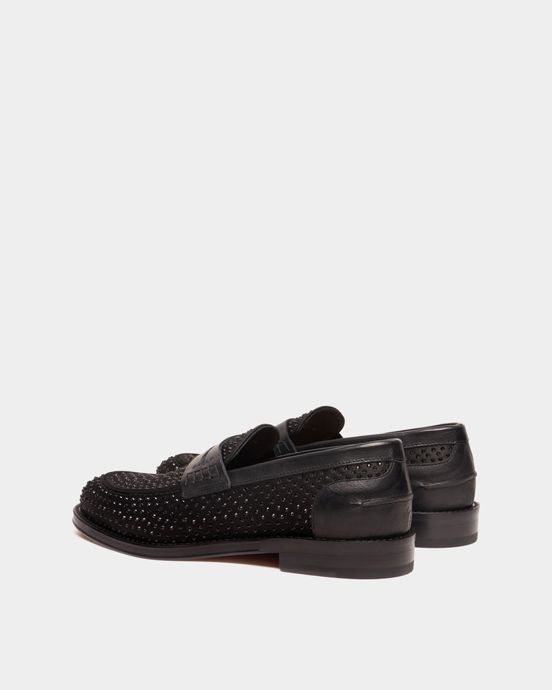 Flair Loafer in Black Fabric and Rhinestones