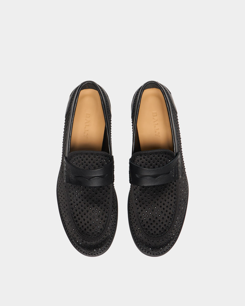 Flair Loafer in Black Fabric and Rhinestones