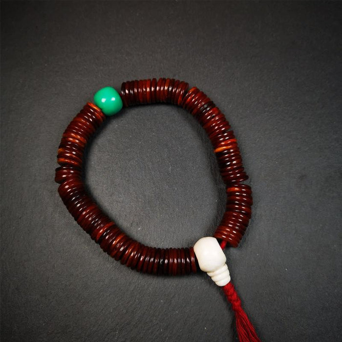 Flat Yak Bone Mala,0.55" - Tibetan Buddhist mala beads, front view