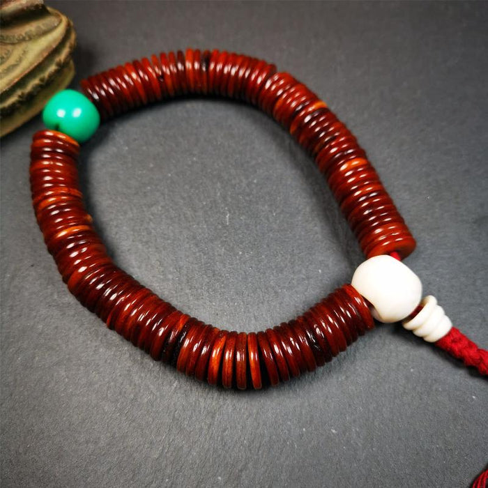 Flat Yak Bone Mala,0.55" - Tibetan Buddhist mala beads, detailed view