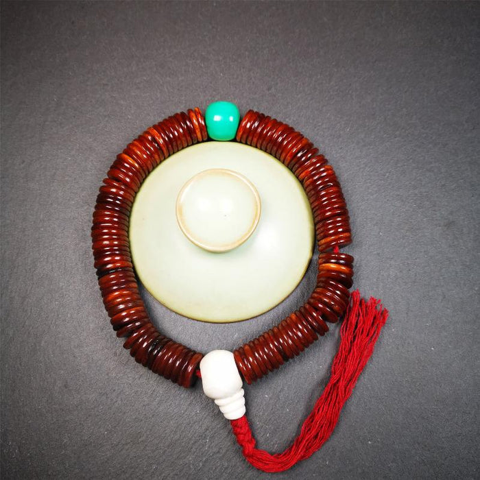 Flat Yak Bone Mala,0.55" - Tibetan Buddhist mala beads, view 5